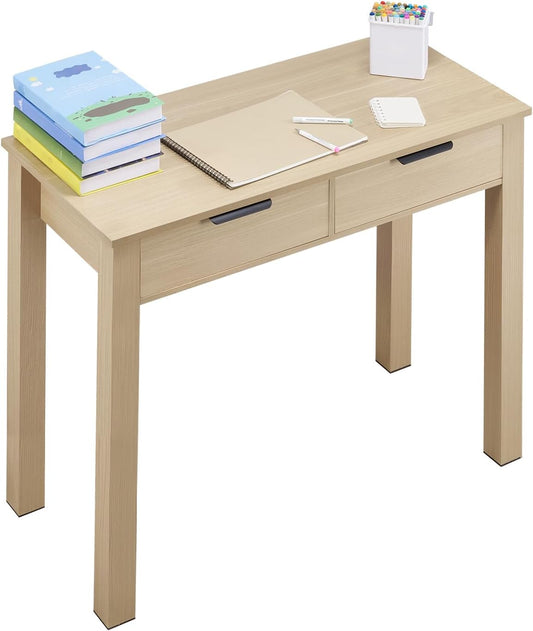 VEVOR Small Desk with Drawers, Wooden Table for Home Office, Small Computer Desk with Storage, Vanity Desk with Drawers, Study Table for Adults/Students for Drawing, Reading, Writing, Light Wood