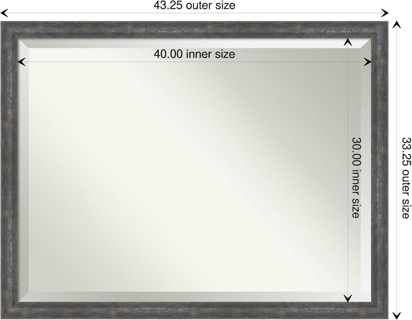 Amanti Art Grey Wall Mirror 33x43 Angled Metallic Rainbow Rectangle Bathroom Mirror for Wall Decor Living Room, X-Large Modern Contemporary Wood Frame, Hangs Horizonally and Vertically, Bathroom Decor