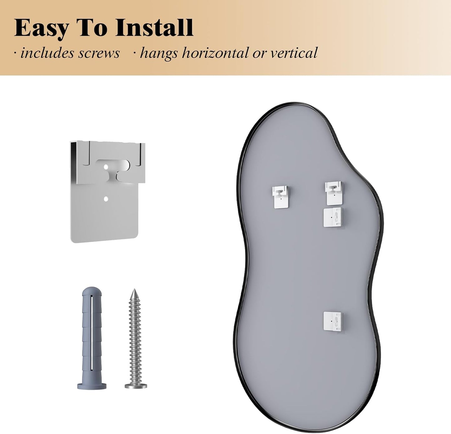 WEER Irregular Wall Mirror, 26x46 inch Black Asymmetrical Mirror Wall Mounted Mirrors Decorative, Abstract Wavy Aluminum Alloy Frame Mirror for Bathroom, Bedroom, Living Room, Entryway