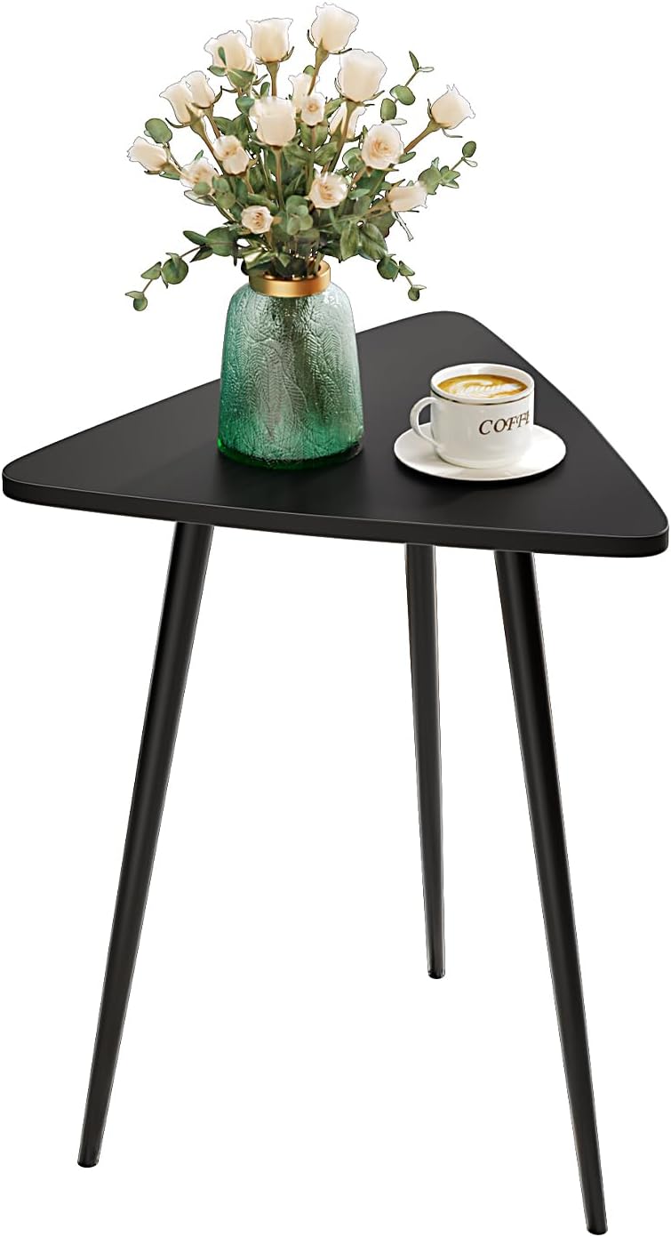 SAYGOER Small Black Side Table, Triangle End Table, Modern Narrow Bedside Table for Living Room Bedroom Small Space, Unique Sofa Table Medal Black Frame 13.5" W x 12.3" D x 17.7" H