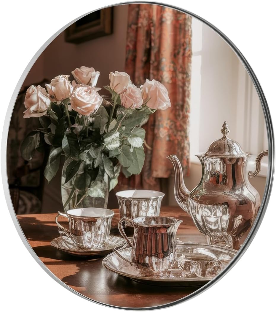 ANDY STAR Round Chrome Mirror, 30 inch Round Chrome Mirror, Circle Bathroom Mirror for Bathroom in Stainless Steel Metal Frame