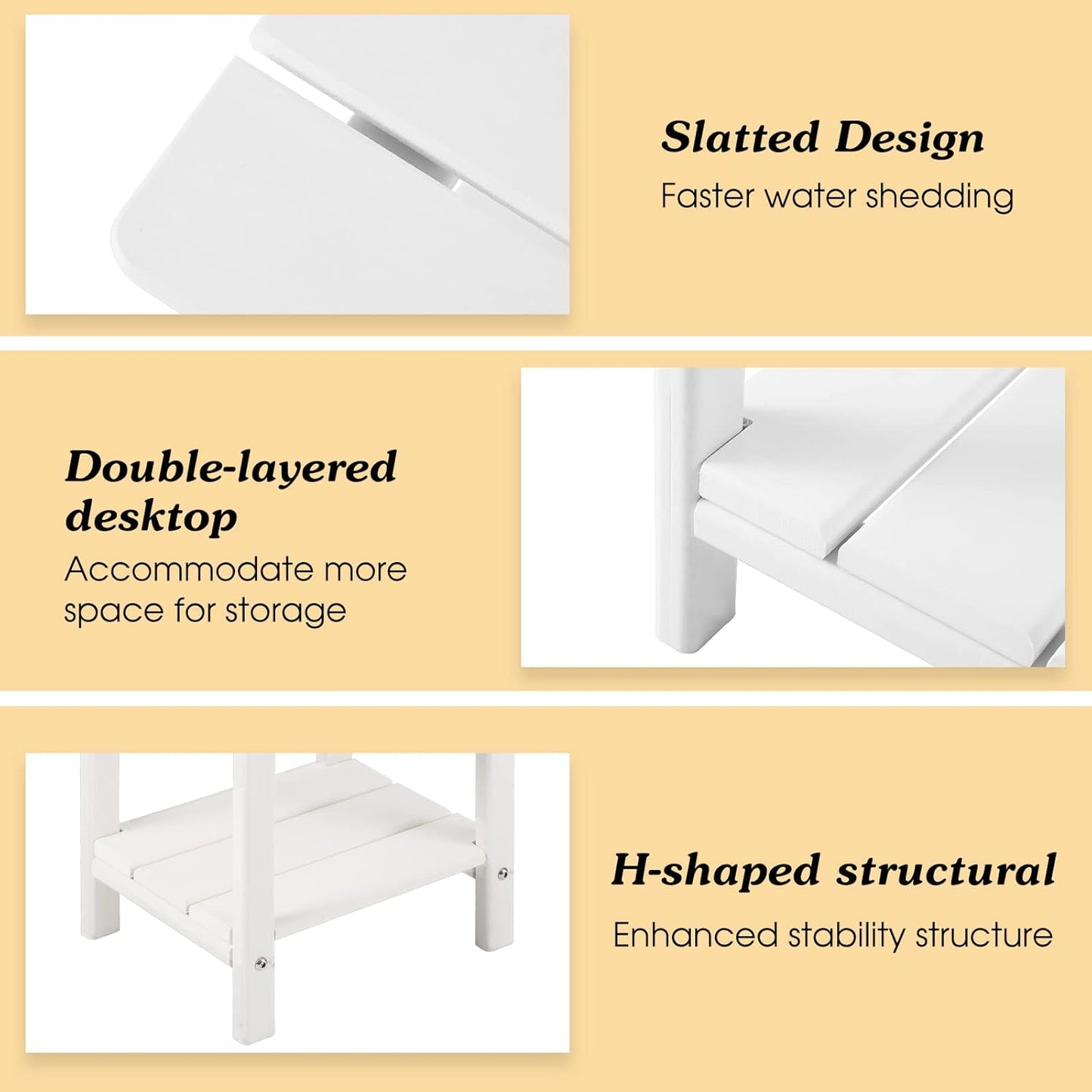 Adirondack Outdoor Side Table, 2-Tier Sturdy Patio End Table Weather Resistant, 16.5" Solid Side Table for Patio, Pool, Porch