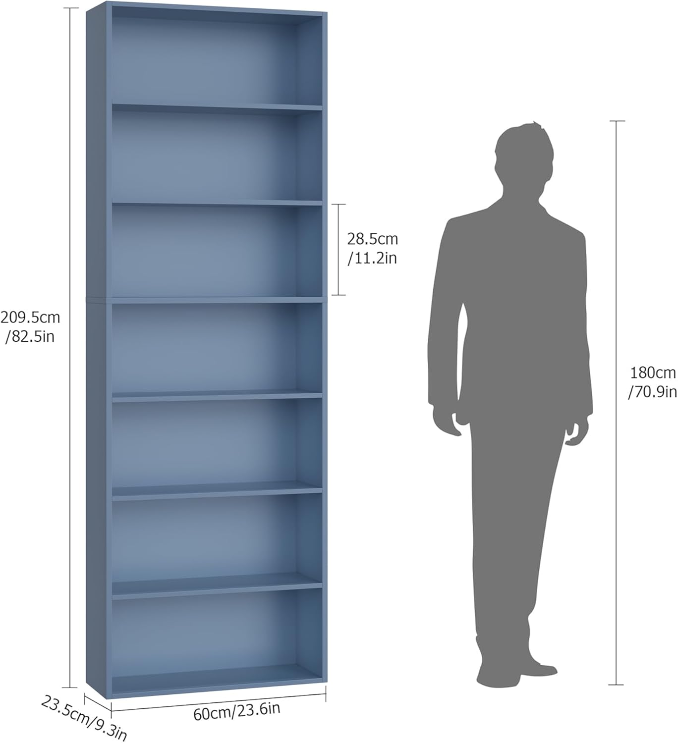 82" Tall Bookshelf, 7-Tier Open Shelves Bookcase, Freestanding Display Storage Shelves, Tall Bookcase Home Decor Furniture for Home Office, Living Room, Bedroom, Blue
