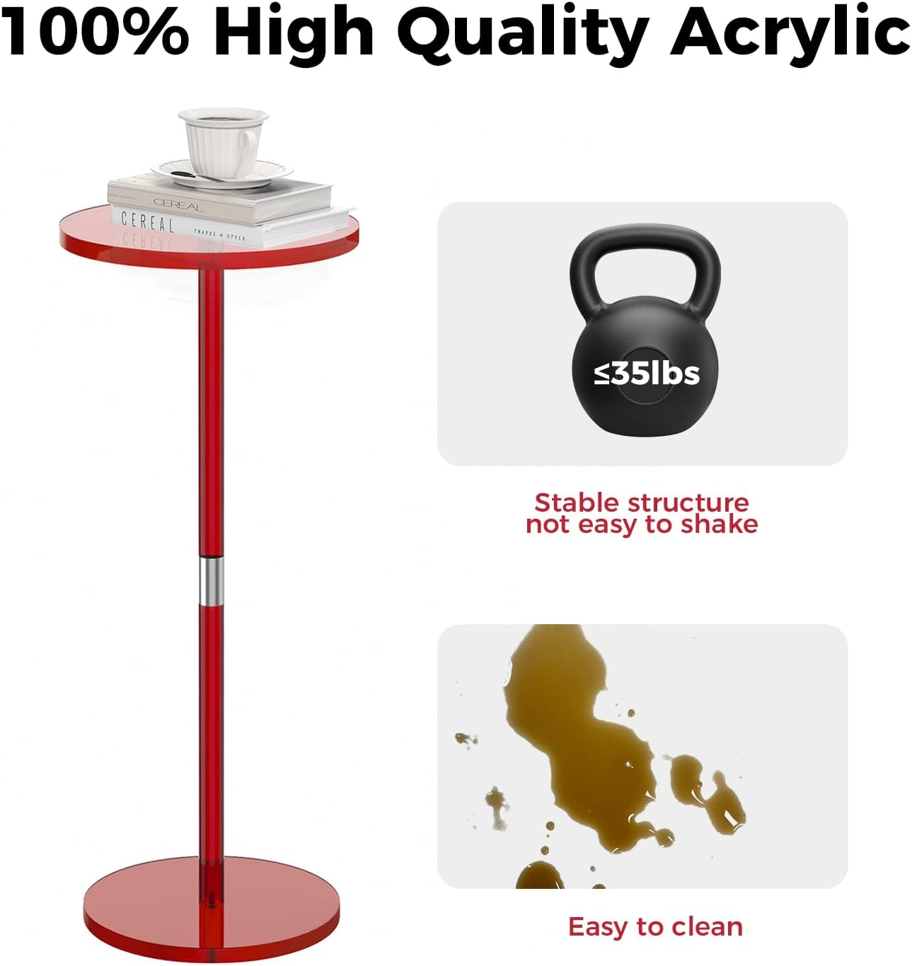 Acrylic Side Table for Small Spaces, Clear Drink Table, 10" L x 10" W x 21.3" H, Round End Table for Living Room, Bedroom, Office, Easy Assembly