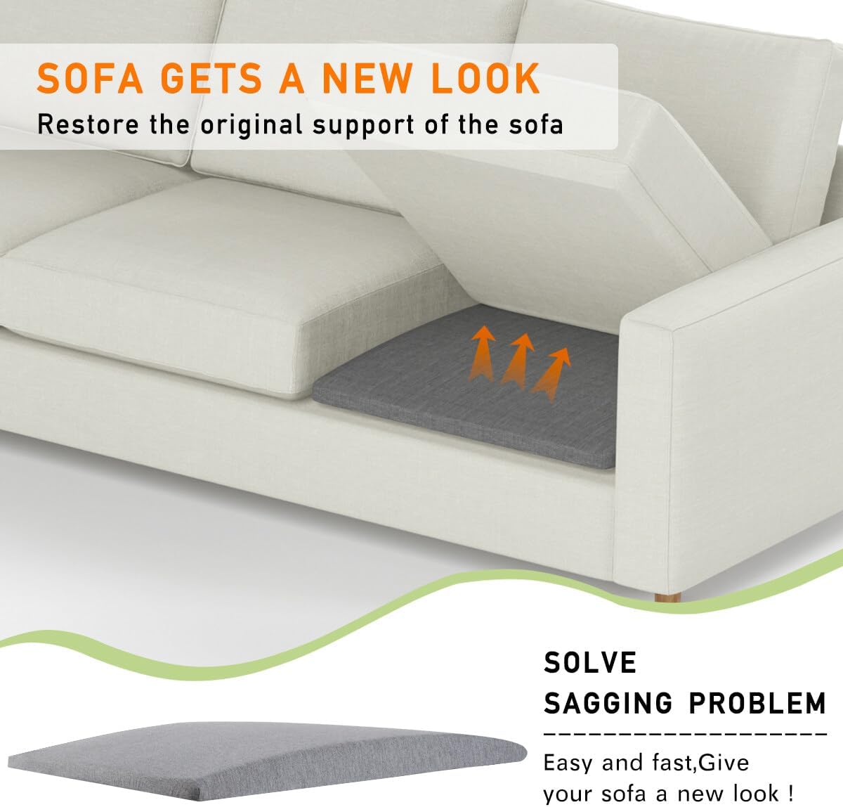 Couch Cushion Support for Sagging Seats, 20" x 20" High-Density Arched Foam, Furniture Seat Under Cushion Sag Repair, 2-Pack