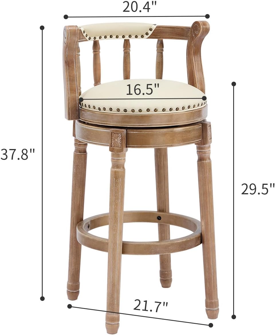 Cow top Leather Wooden Bar Stools, 360 Degree Swivel Bar Height Chair with Backs for Home Kitchen Counter, Morden Chair Barstools (Retro-Beige, Bar Height-Seat Height 29.5”)