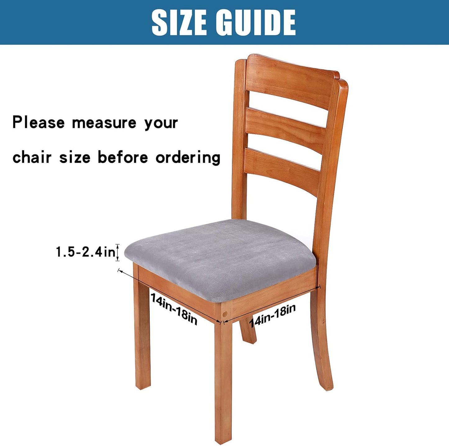 Smiry Velvet Seat Covers for Dining Room Chair Set of 2, Stretch Fit Removable Washable Chair Seat Cushion Protector Slipcovers with Ties, Light Grey