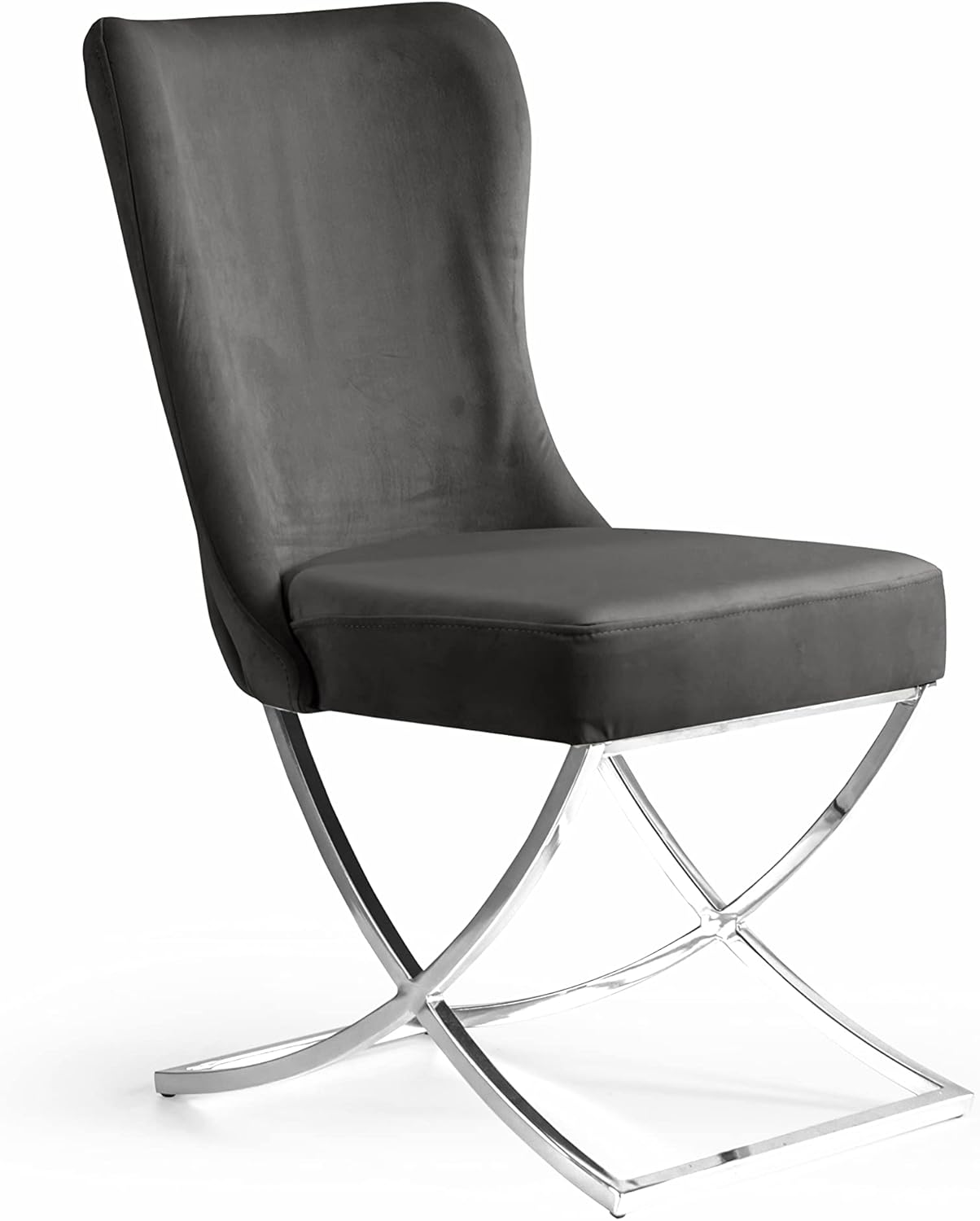 Ottomanson Royal Dining Chairs Set of 8 – Upholstered Tufted Microfiber, Assembled, Silver Metal Legs, Beech Wood Frame, 350 lb Capacity, Gray