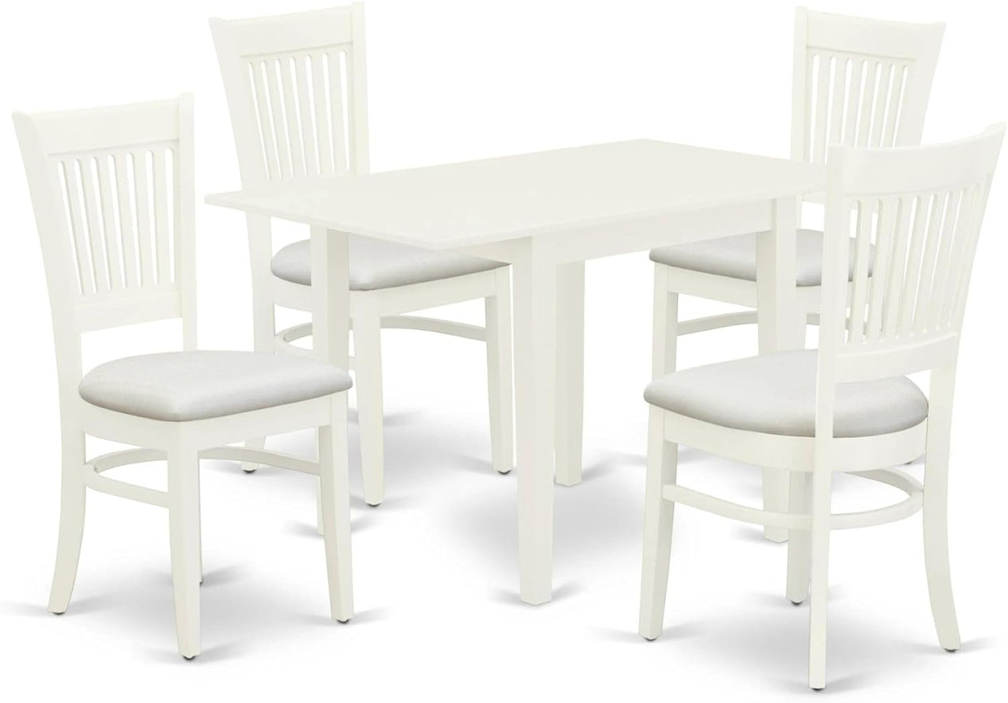 East West Furniture NDVA5-LWH-C 5 Piece Modern Dining Table Set Includes a Rectangle Wooden Table with Dropleaf and 4 Linen Fabric Dining Room Chairs, 30x48 Inch, Linen White