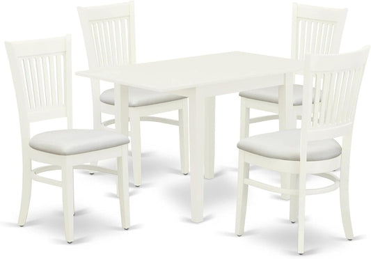 East West Furniture NDVA5-LWH-C 5 Piece Modern Dining Table Set Includes a Rectangle Wooden Table with Dropleaf and 4 Linen Fabric Dining Room Chairs, 30x48 Inch, Linen White