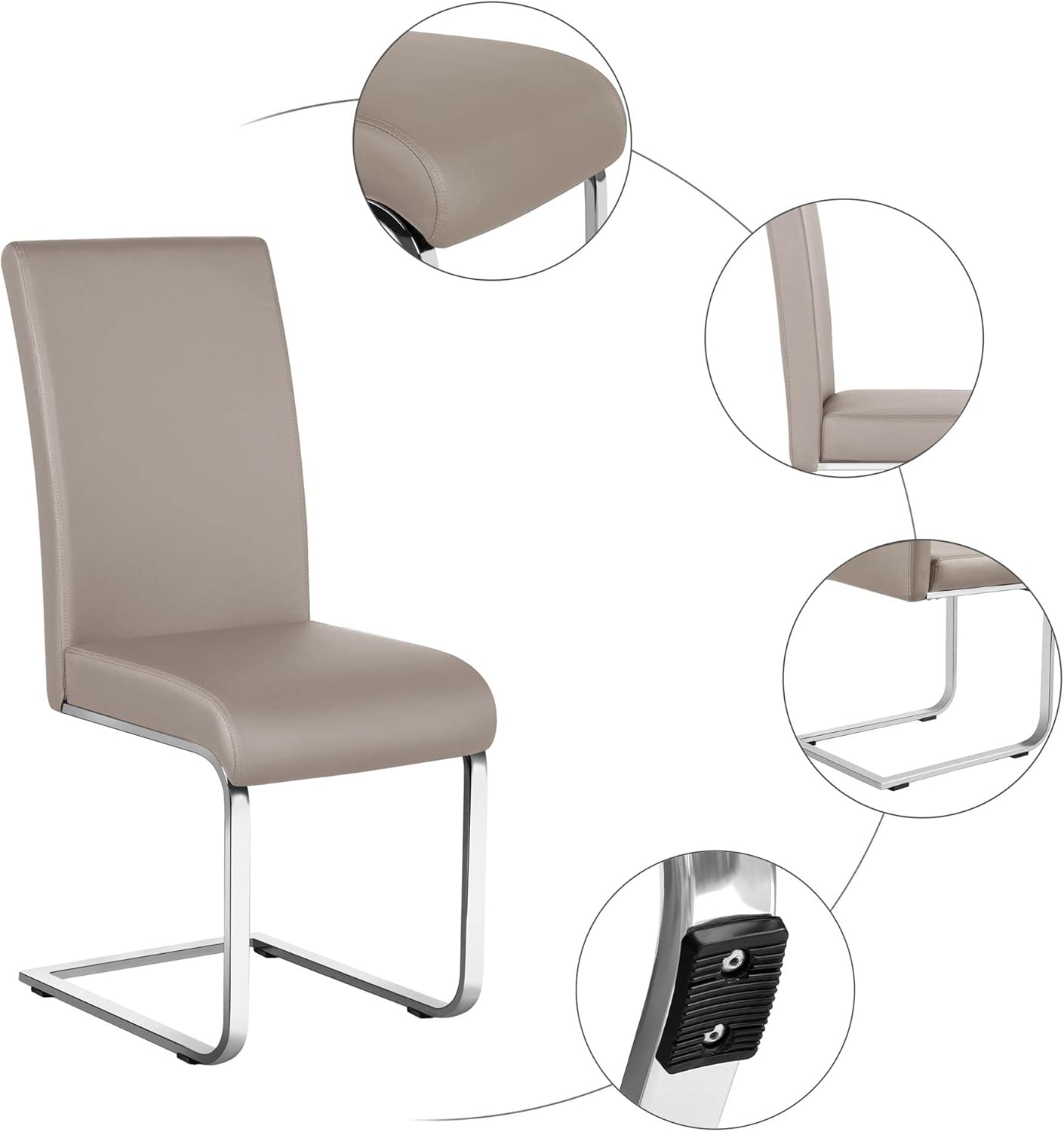 Yaheetech Dining Chairs Set of 6 Modern Faux Leather Upholstered Dining Room Chairs with High Back and Metal Chrome Legs for Kitchen/Living Room/Restaurant, Light Brown