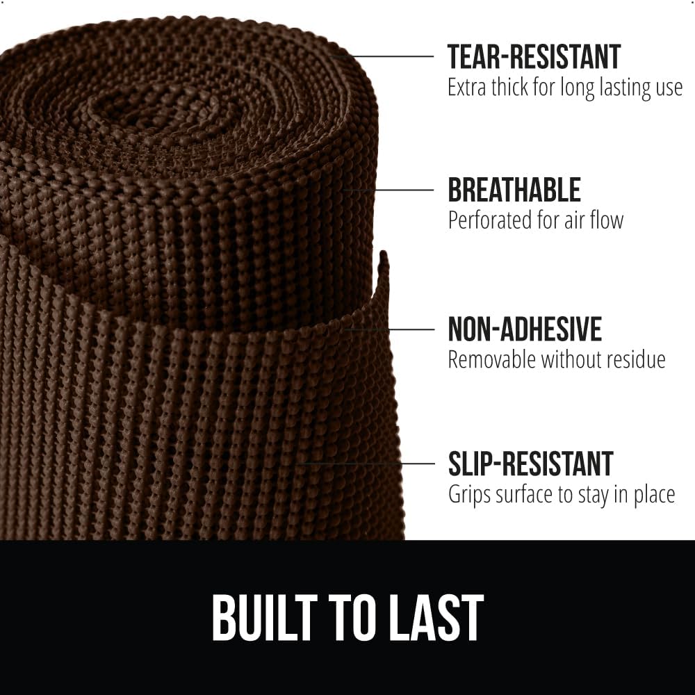 GORILLA GRIP powerGRIP Drawer Shelf and Cabinet Liner, Thick Strong Hold, Non-Adhesive Liners Protect Kitchen Cabinets and Cupboard, Bathroom Drawers, Easy Install, Breathable Mat, 20" x10', Chocolate