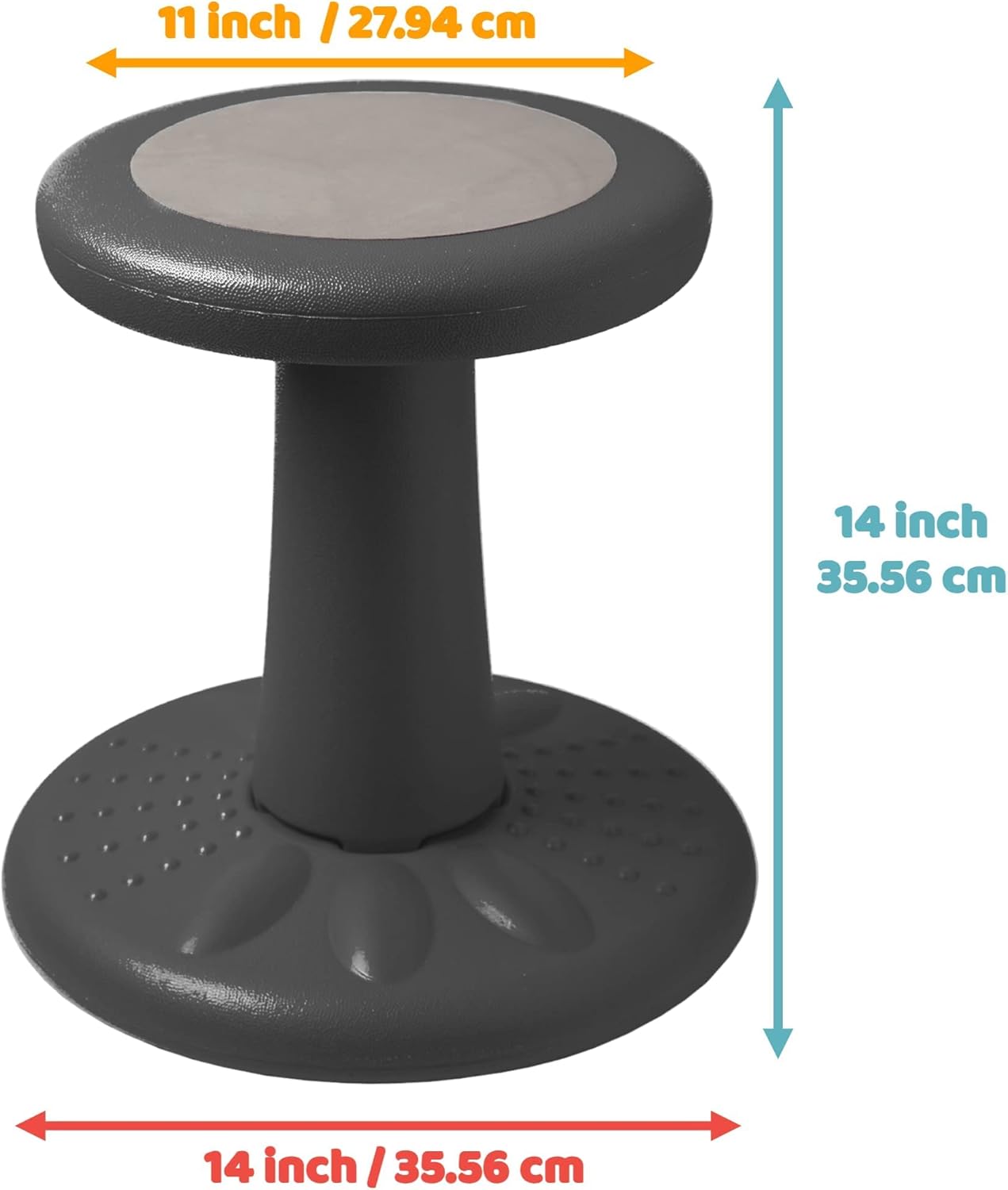 ActiveChairs Kids Wobble Stool, Flexible Classroom Seating Improves Focus, Posture & Helps ADHD/ADD. Get The Wiggles Out Active Fidget Chairs, Preschool | Elementary 14" Chair, Ages 3-7, Gray