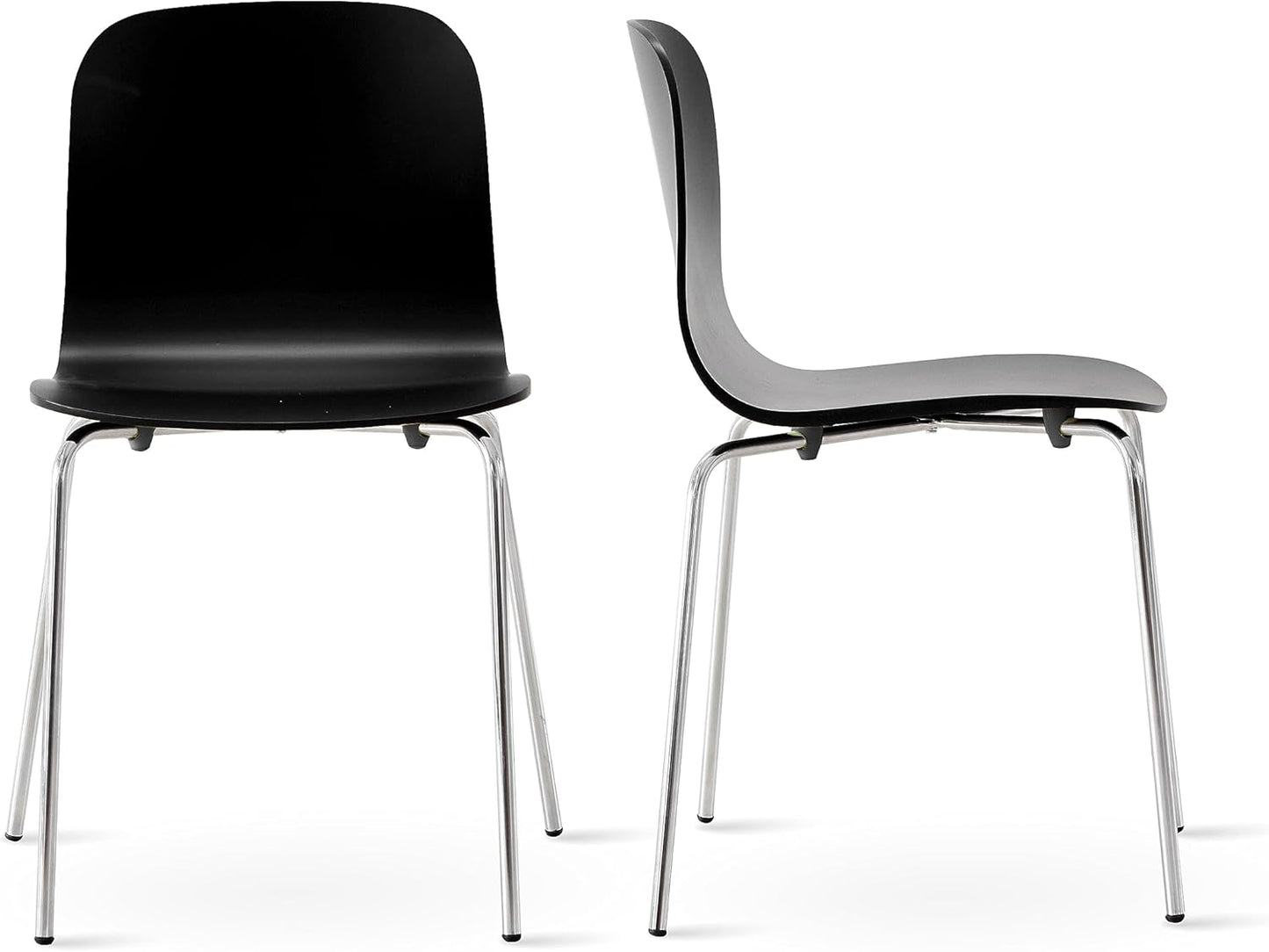 Livinia No.10 Mid-Century Modern Wooden Dining Chairs Set of 2, Contemporary Bentwood Kitchen Interior Armless Chairs with Steel Legs (Black)