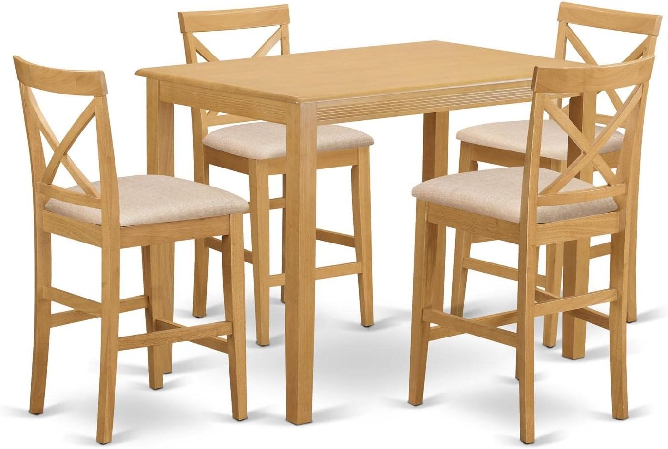 East West Furniture YAPB5-OAK-C 5 Piece Kitchen Counter Height Dining Table Set Includes a Rectangle Dining Room Table and 4 Linen Fabric Upholstered Chairs, 30x48 Inch, Oak