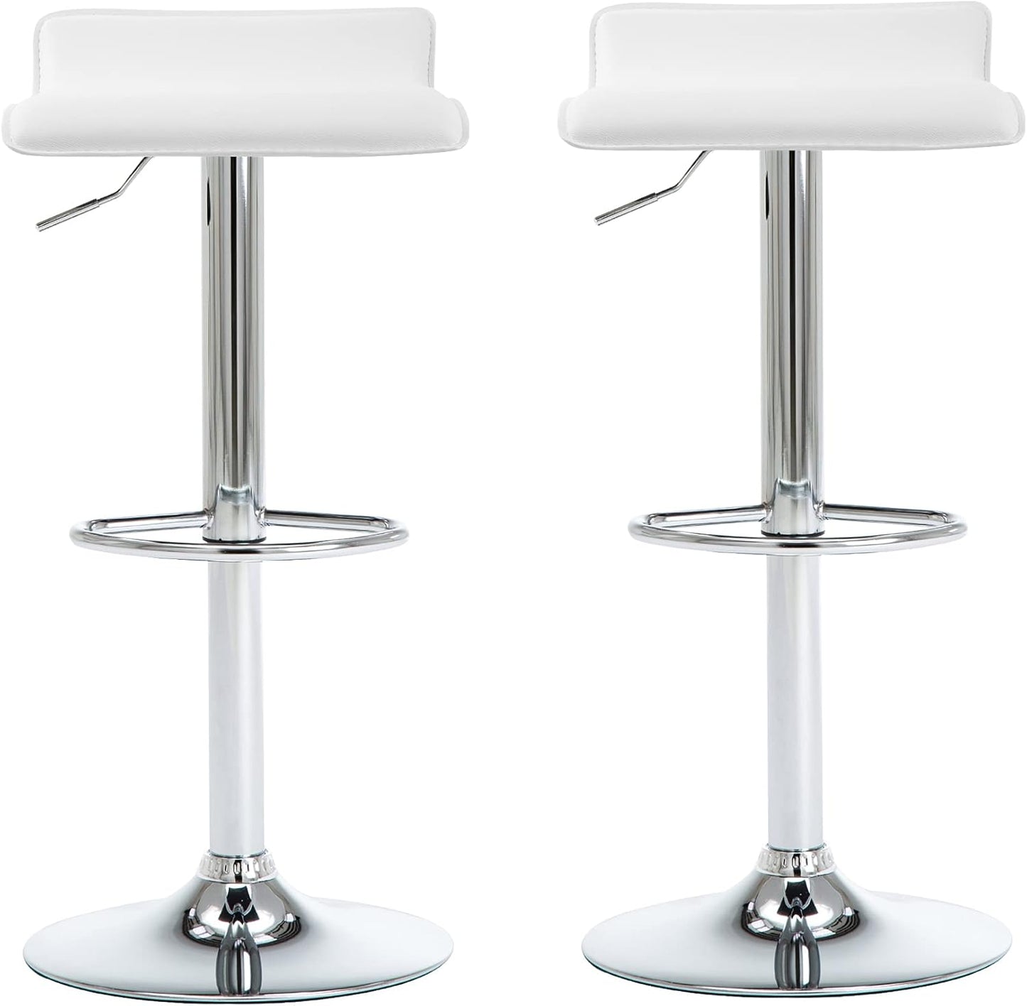 NOBPEINT Contemporary Chrome Air Lift Adjustable Swivel Bar Stool, Set of 2, White