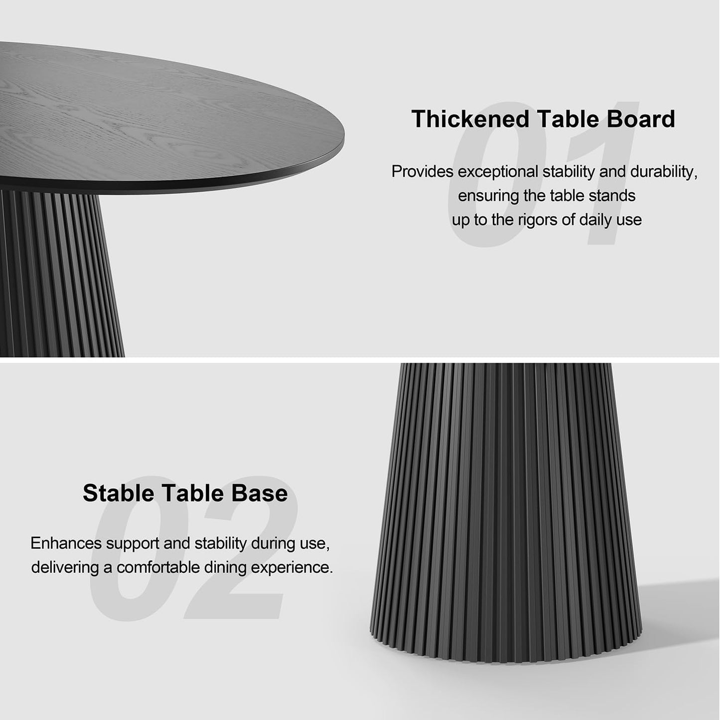 Casaphoria 67" Oval Dining Table, Modern Wood Kitchen Table with Cone Shaped Stripe Base for Living Room & Dining Room, Easy Assembly Farmhouse Furniture for 4-6, Black