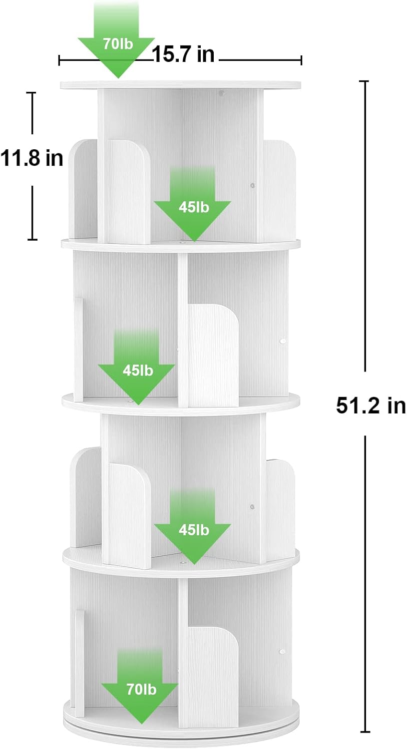 Aheaplus Rotating Bookshelf, Small Corner Bookshelf for Small Space, 360 Display 4 Tier Floor Standing Bookcase Storage Rack, Wood Narrow Book Shelf Organizer for Bedroom, Living Room, White