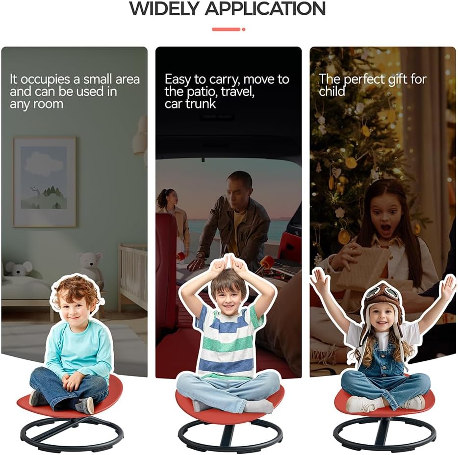 Swivel Chair for Kids, 360° Spinning Seat, Toddler Sit and Spin Wobble Chair, Sensory Balance Toys, Autism ADHD Chairs, Play Equipment Relief Motion Sickness for Boys Girls (Red)