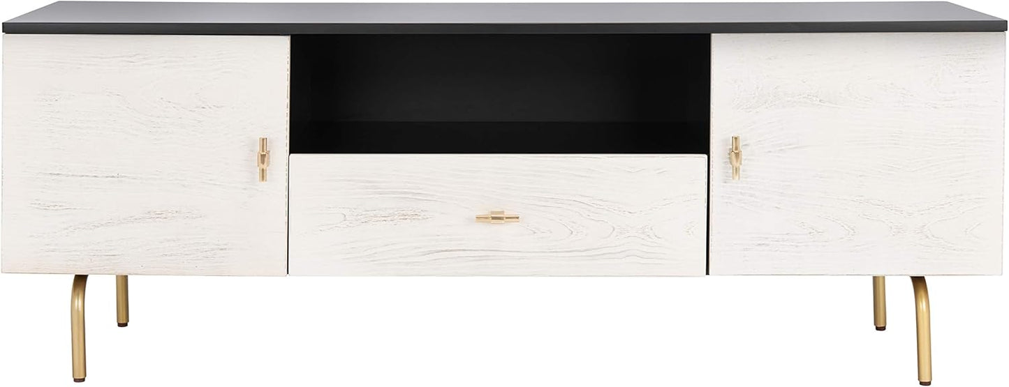 SAFAVIEH Genevieve TV Stand for up to 65" Flatscreen – Black & White Washed Finish, Mid-Century Modern Storage Cabinet, Entertainment Media Console (MED5000B)