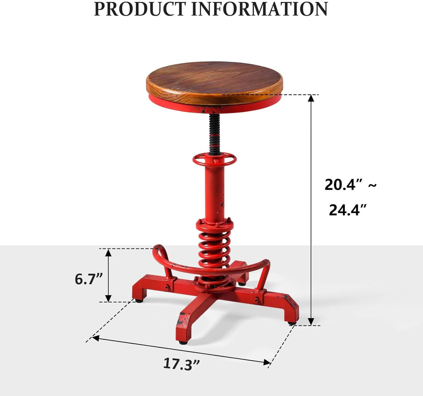 Topower Industrial Retro Vintage Farm Wooden Seat Tractor Stool Kitchen Swivel Height Adjustable bar Stool Antique Red