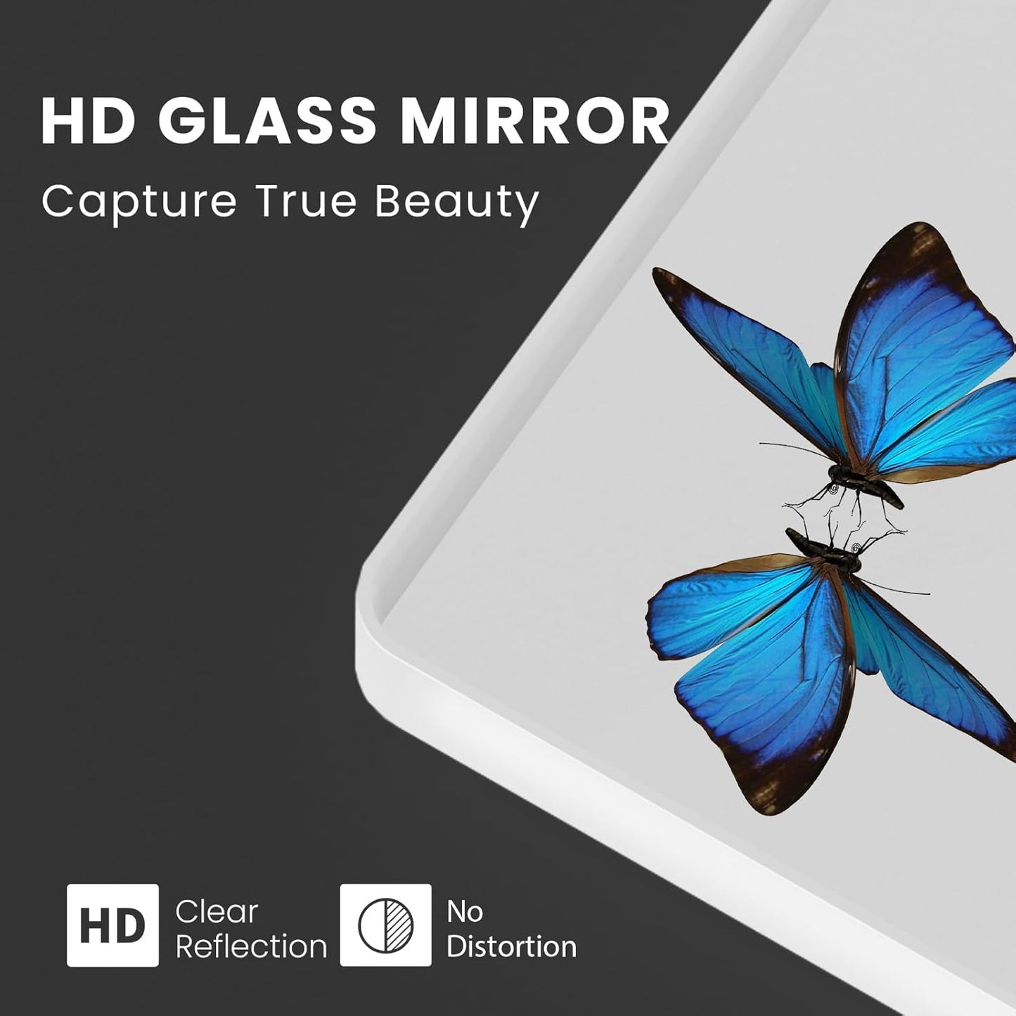 White Bathroom Mirror 55x36 Inch, White Metal Framed Bathroom Mirror for Wall, Rounded Rectangle Matte Bathroom Vanity Mirror, Tempered Glass, Anti-Rust, Horizontal/Vertical