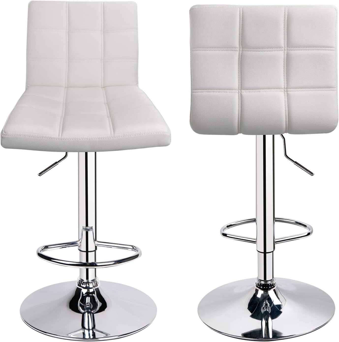 Leopard Modern Square PU Leather Adjustable Bar Stools with Back, Square Back Barstools, Counter Height Swivel Stool - 1 Chair (White)