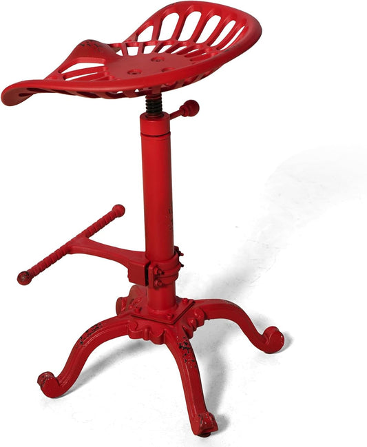 LOKKHAN Rustic Industrial Bar Stool - Cast Iron Tractor Seat - Adjustable Counter Height Swivel Breakfast Bar - Farmhouse Metal - 19.7-26.8 Inch Seat Height