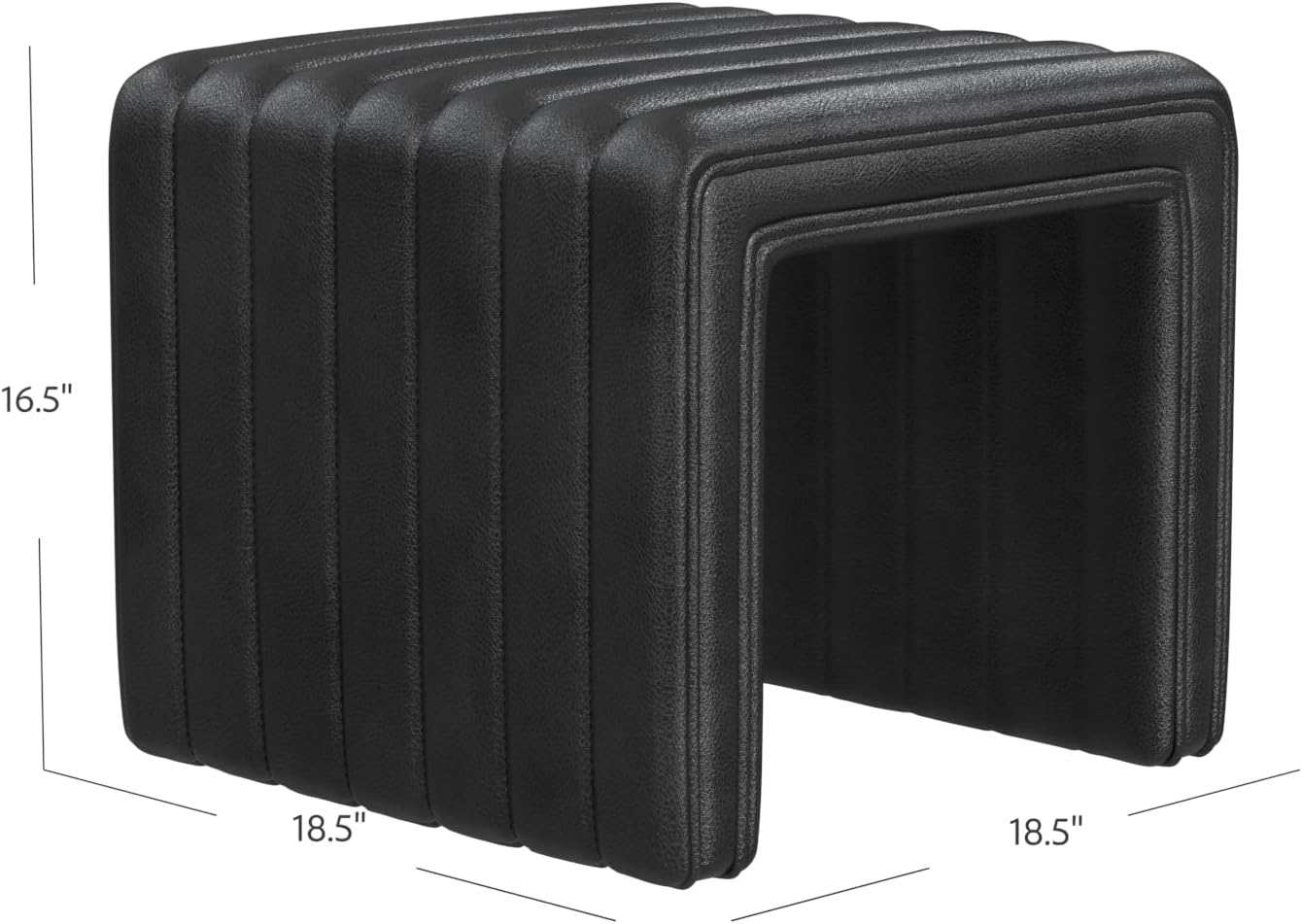 HomePop Modern Channel Tufted Faux Leather Ottoman Home Décor|Ottoman for Living Room & Bedroom - Black Faux Leather