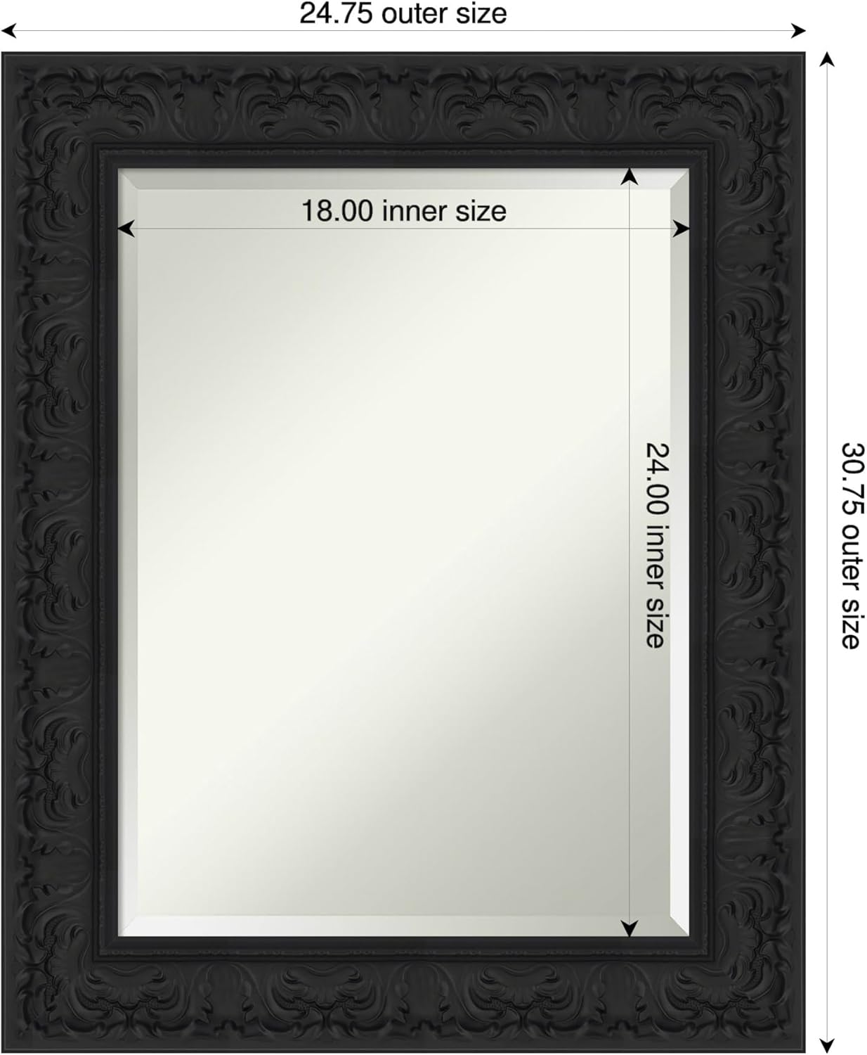 Amanti Art Black Bathroom Mirror for Over Sink, 31x25 Luxe Black Rectangle Vanity Mirror, Medium Traditional Frame, Hangs Horizonally and Vertically, Bathroom Wall Decor, Beveled Edge