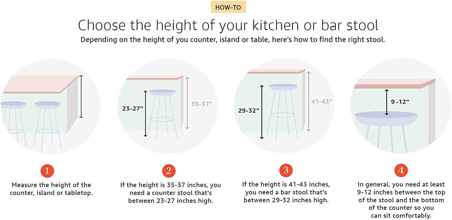 AC Pacific 30” Metal Barstool Set of 2 – Country Rustic Style with Low Back, Lightweight & Sturdy Build, Easy Assembly – Midnight Matte Finish