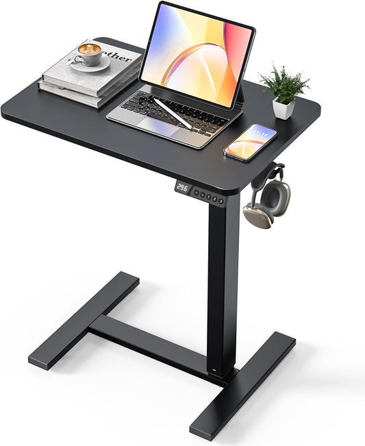 Electric Adjustable Height Standing Desk - Small Sit Stand Portable Rolling Laptop Table with Hidden Wheels, Small Computer Workstation for Bedside & Home Office Use (24"x16", Black)