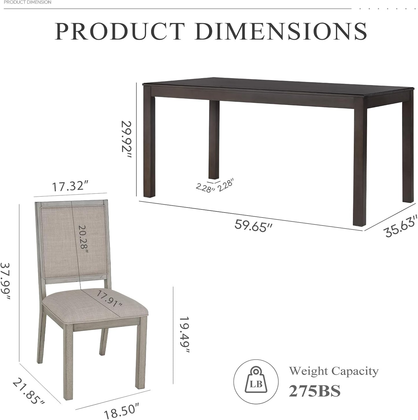 COLAMY Modern Rectangular Dining Table Set, 60" L x 36" W x 30" H, Grey Wood & Fabric, 4-6 Person Capacity, Requires Assembly