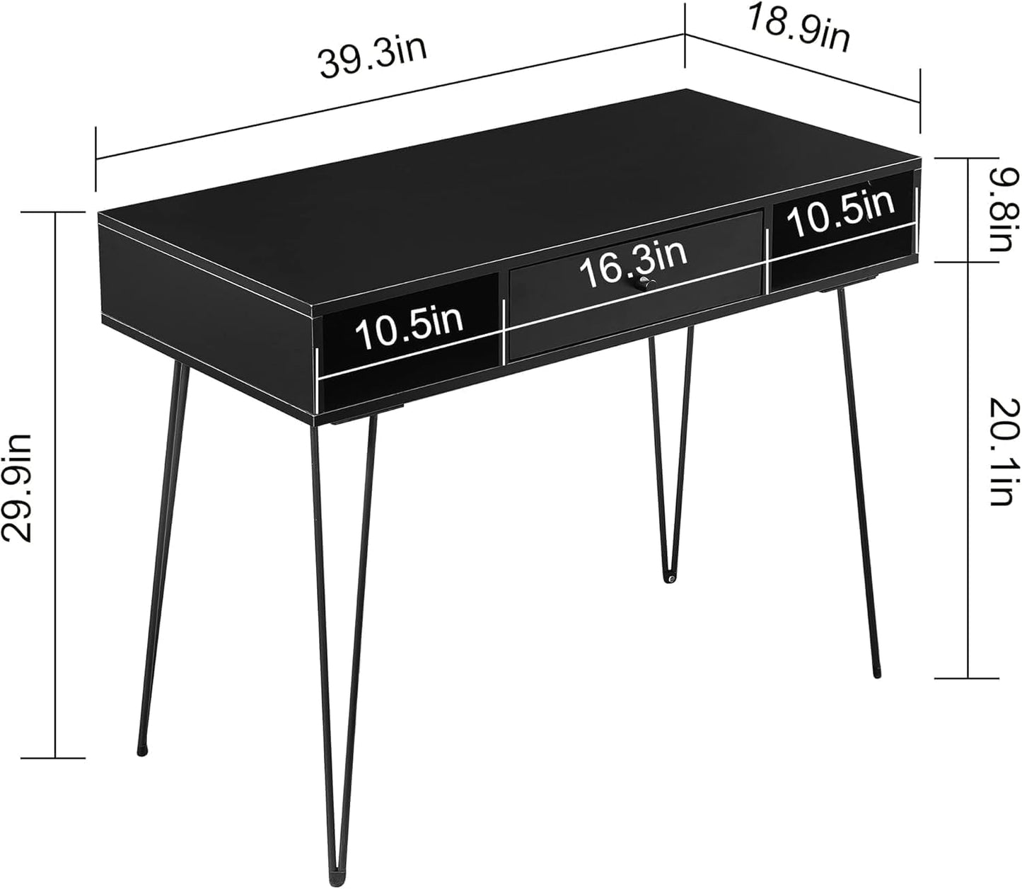 VECELO 39.3" Home Office Work Table with Drawers,Computer Desk with Hairpin Leg for Writing/Study,Classic Black