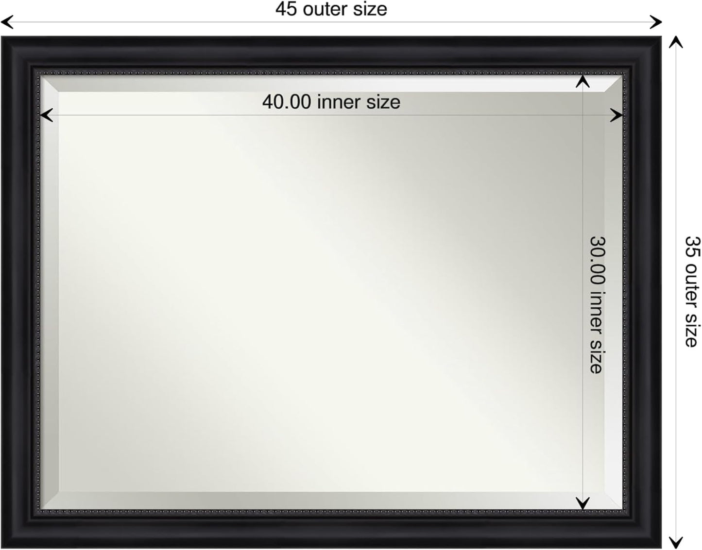 Amanti Art Black Bathroom Mirror for Over Sink, 35x45 Astor Black Rectangle Vanity Mirror, X-Large Traditional Frame, Hangs Horizonally and Vertically, Bathroom Wall Decor, Beveled Edge