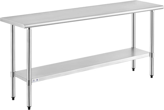 ROCKPOINT Stainless Steel Table for Prep & Work 18x72 Inches, NSF Metal Commercial Kitchen Heavy Duty Table with Adjustable Under Shelf and Table Foot for Restaurant, Home and Hotel