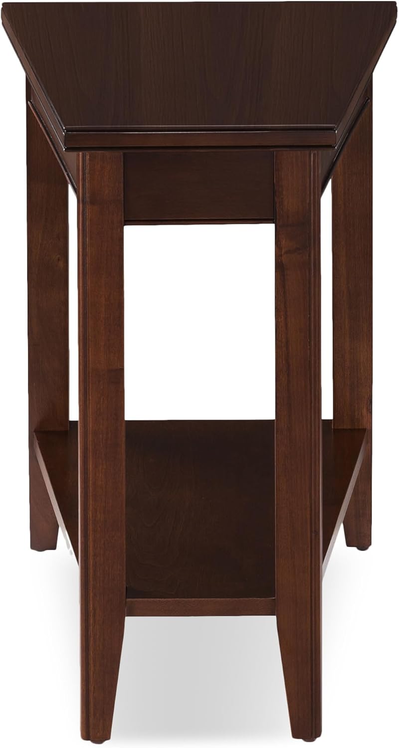 Laurent Solid Wood Recliner Wedge End Side Table with Shelf, Chocolate Cherry Brown, Perfect for Living Rooms, Bedrooms, and Small Spaces – Leick Home, 10502