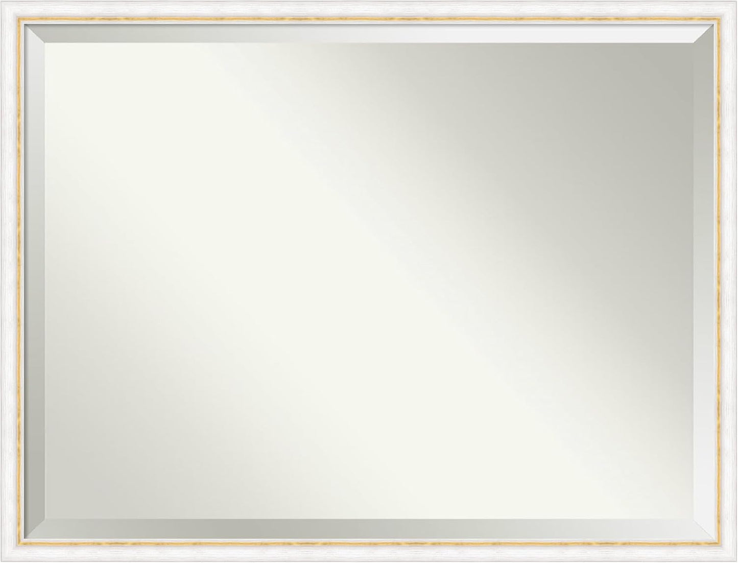 Amanti Art White Bathroom Mirror for Over Sink, 32x42 Morgan White Gold Rectangle Vanity Mirror, X-Large Modern Contemporary Wood Frame, Hangs Horizonally and Vertically, Bathroom Wall Decor, Beveled