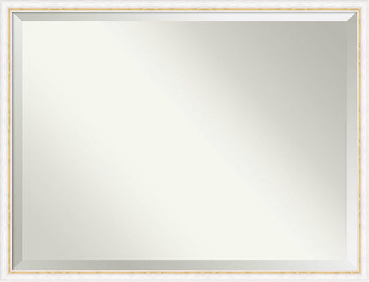 Amanti Art White Bathroom Mirror for Over Sink, 32x42 Morgan White Gold Rectangle Vanity Mirror, X-Large Modern Contemporary Wood Frame, Hangs Horizonally and Vertically, Bathroom Wall Decor, Beveled