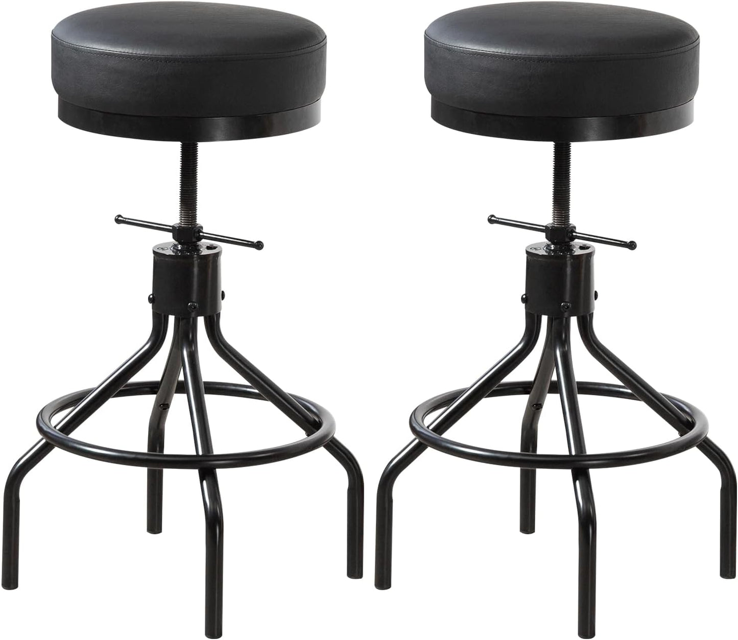 Counter Height Bar Stools Set of 2 Adjustable Swivel Barstools Modern PU Leather 28inch Round Backless Metal Industrial Stool Bar Chair for Kitchen Island (2, Black)