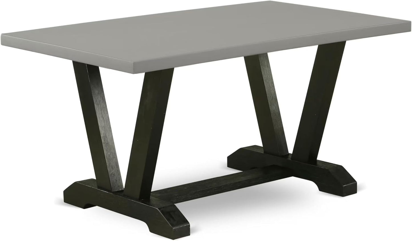 East West Furniture V696DR124-7 7 Piece Dining Table Set Consist of a Rectangle Dining Room Table with V-Legs and 6 Black Color Linen Fabric Upholstered Chairs, 36x60 Inch, Multi-Color