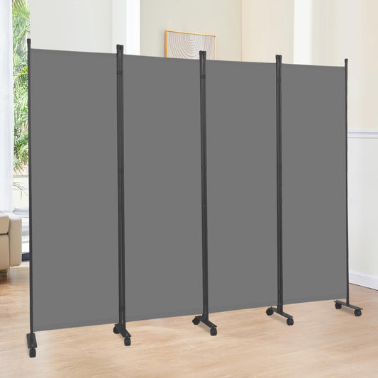 Room Divider 6FT Room Partition with Lockable Wheels,4 Panel (Thicked Metal Base) Room Dividers, Freestanding Indoor Folding Privacy Screens, Portable Fabric Wall Divider for Room Separation, Grey