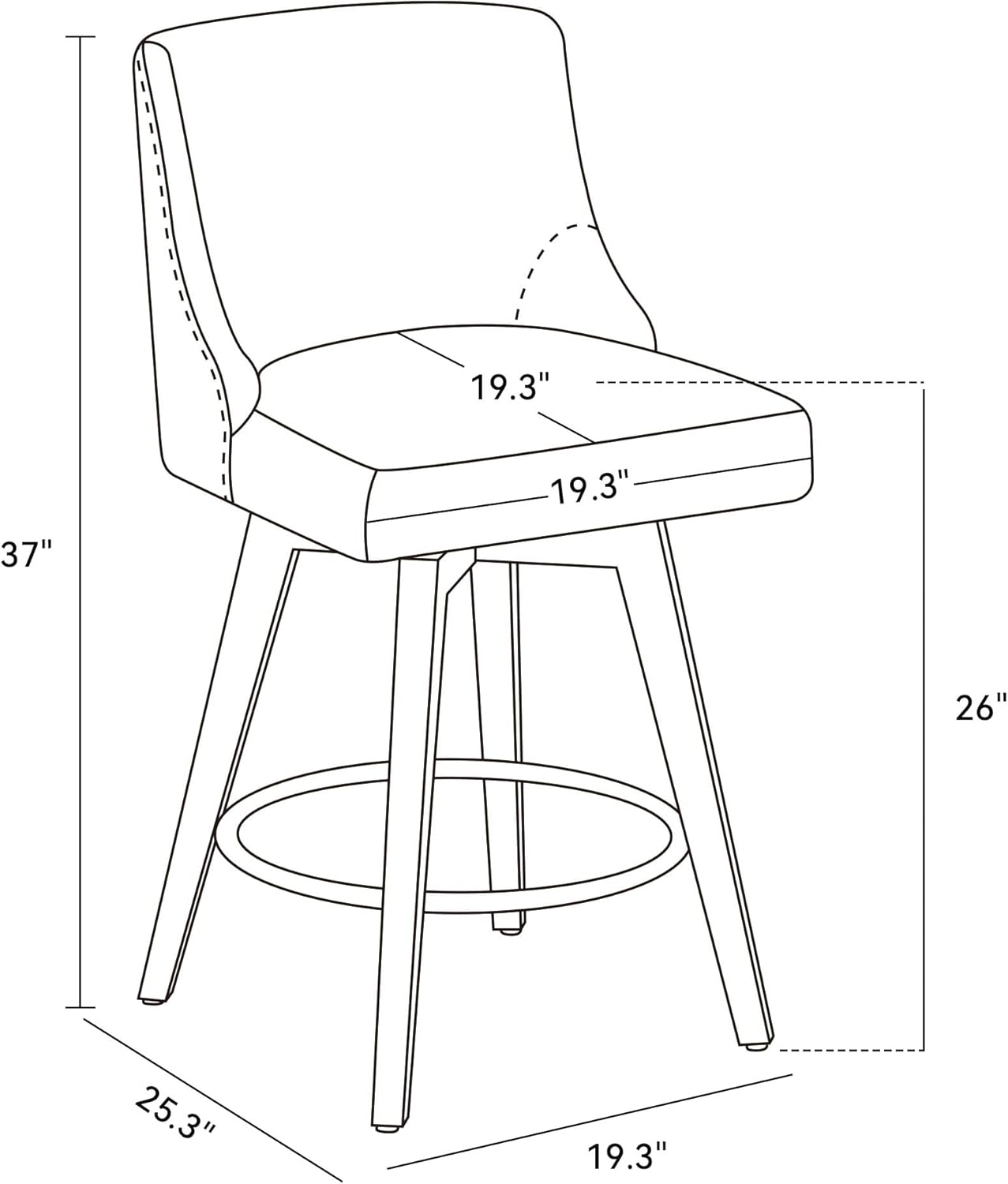 Counter Height Bar Stools Set of 2, 360°Swivel Upholstered Barstools with Back and Solid Wood Legs, 26" H Seat Height, Fabric in Fog Grey