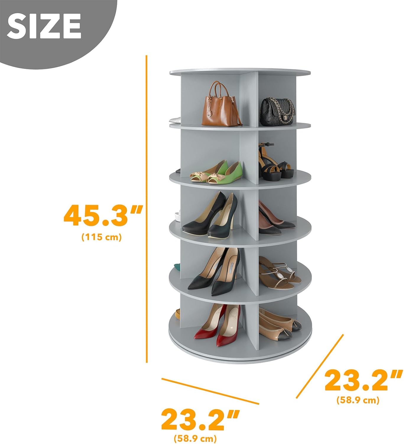 SpaceAid 5 Tier Rotating Shoe Rack Tower, Spinning Shoe Display Lazy Susan, Revolving 360 Shoe Rack Storage Round Carousel, Vertical Handbag Rotate Shoes Closet Organization (5-Tier Gray)