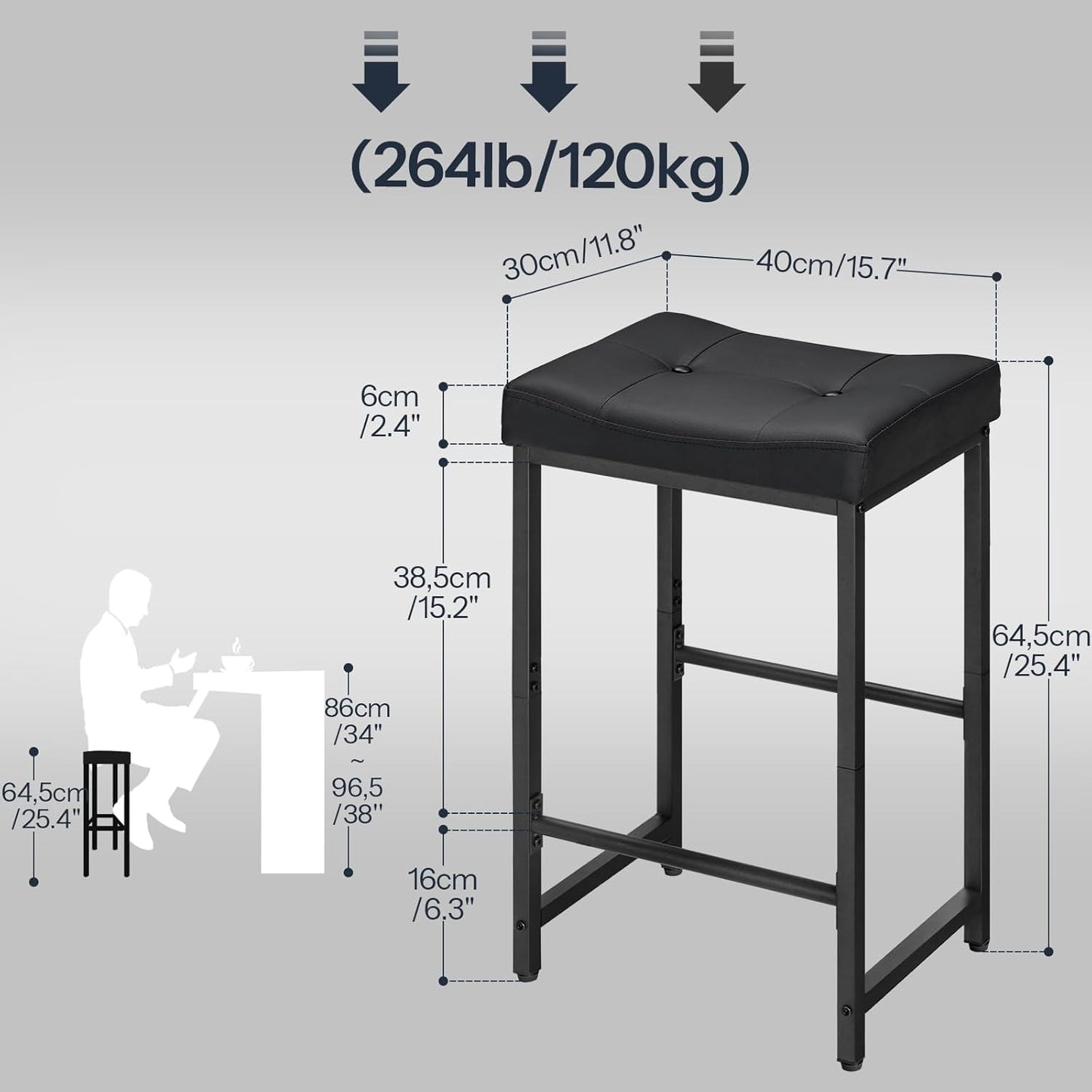 HOOBRO Bar Stools,25.4" Saddle Stools with PU Upholstery, Counter Height Stools with Footrest, Kitchen Breakfast Chairs, for Dining Room, Cafe, Bar, Black BB23BY01