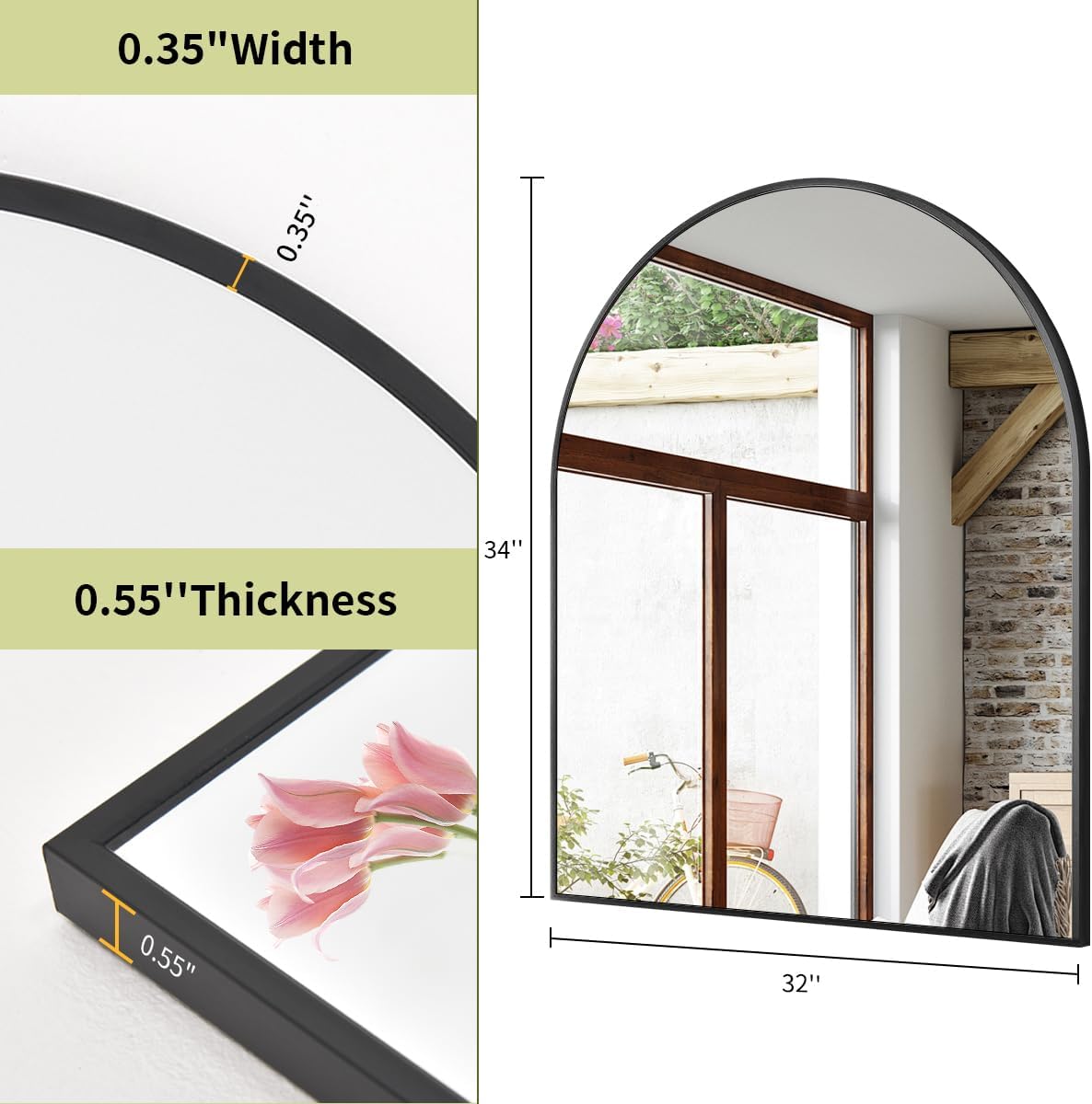 BEAUTYPEAK 32"x34" Arch Bathroom Mirror, Wall Mounted Vanity Metal Frame Mirror for Bedroom, Entryway, Living Room, Black