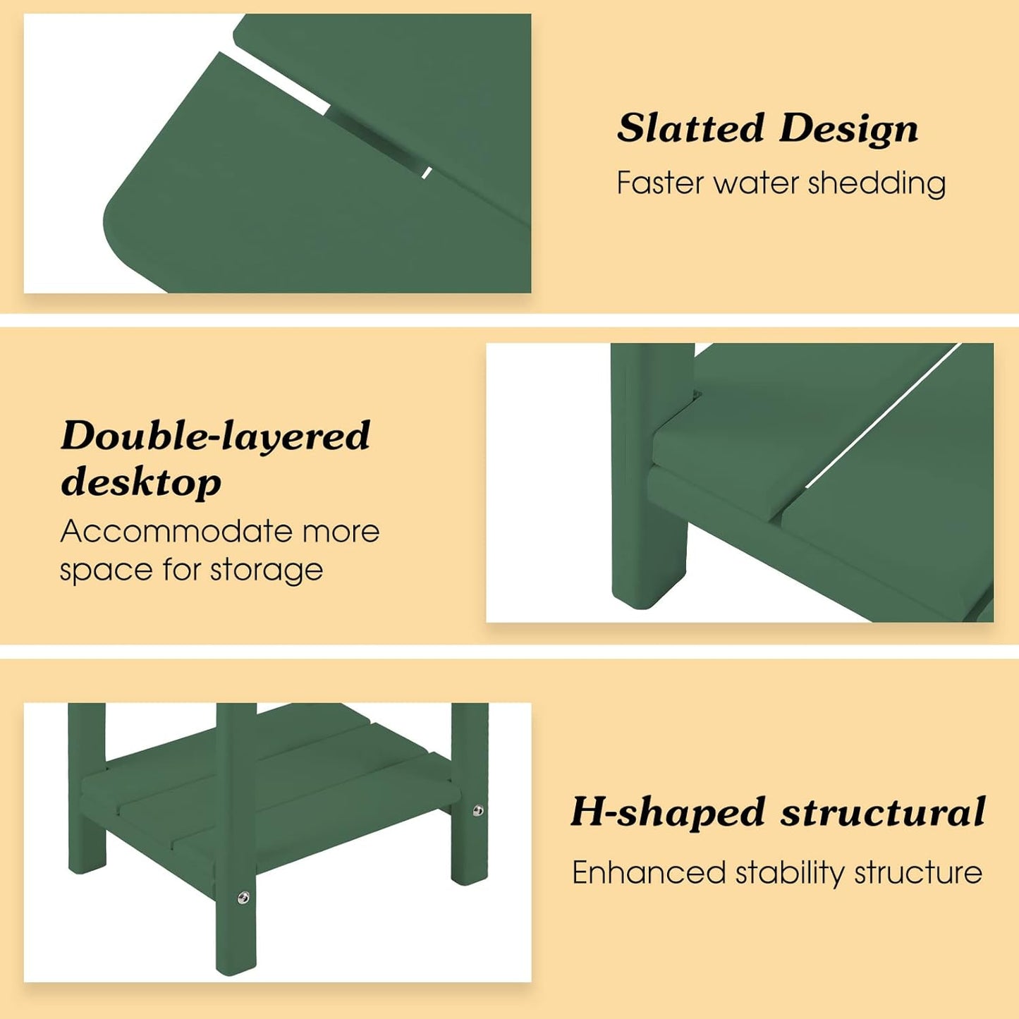 Adirondack Outdoor Side Table, 2-Tier Sturdy Patio End Table Weather Resistant, 16.5" Solid Side Table for Patio, Pool, Porch