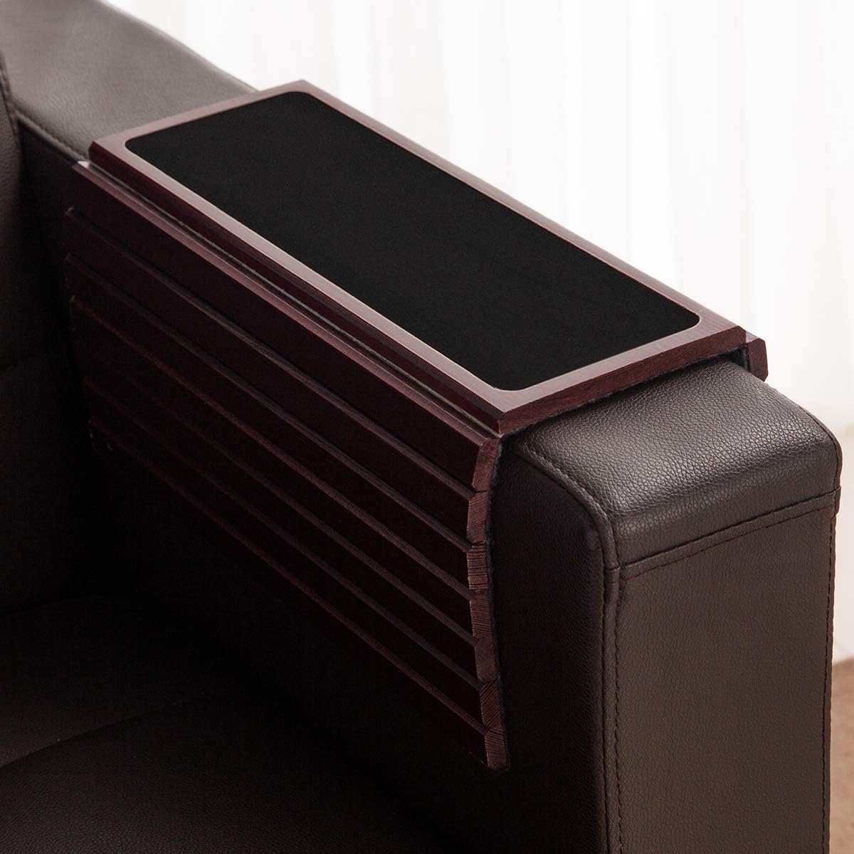 GEHE Bamboo Sofa Arm Tray Table for Couch Flexible/Foldable Sofa Tray Couch arm Table Perfect for Drinks Snacks Remote Control or Phone Great arm Tray for Couch armrest