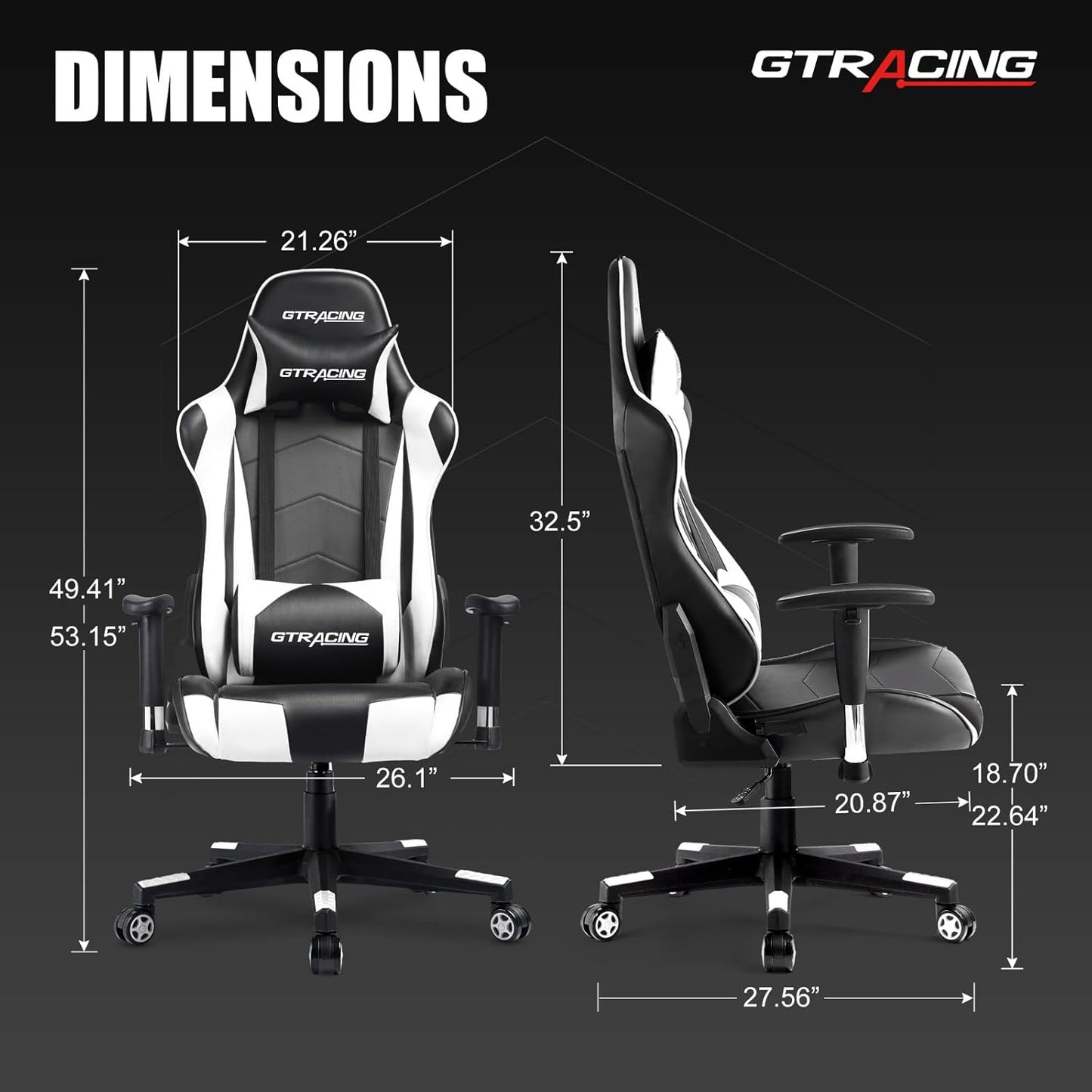 GTRACING Gaming Chair Racing Office Computer Ergonomic Video Game Chair Backrest and Seat Height Adjustable Swivel Recliner with Headrest and Lumbar Pillow Esports Chair (White)