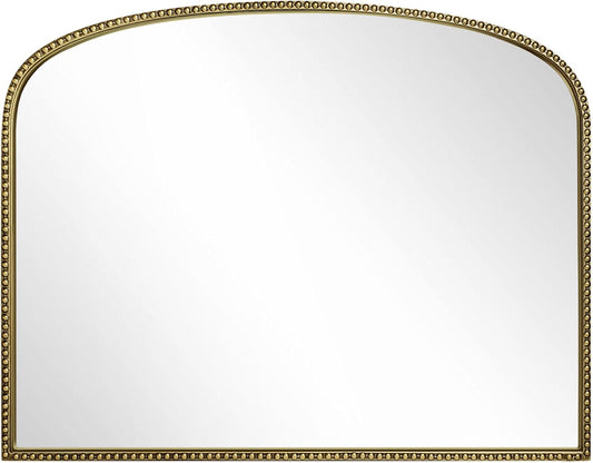 36"X28" Arched Mirror,Metal Beaded Frame Mirror for Wall,Ornate High-Definition Mirrors,Fit for Fireplace, Living Room,Hallway,Bathroom,Antique Gold